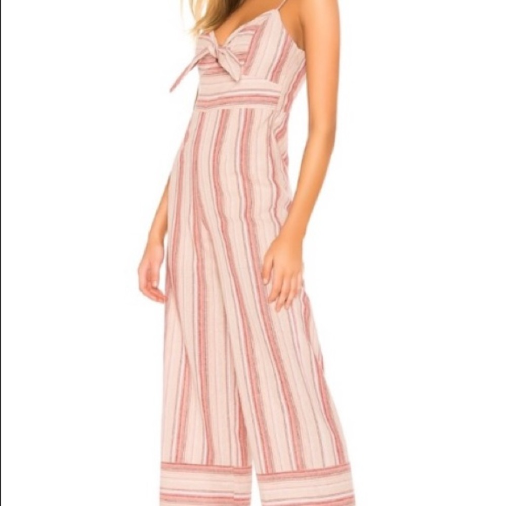 NWT J.O.A. Striped Linen Tie Front Jumpsuit Pink L